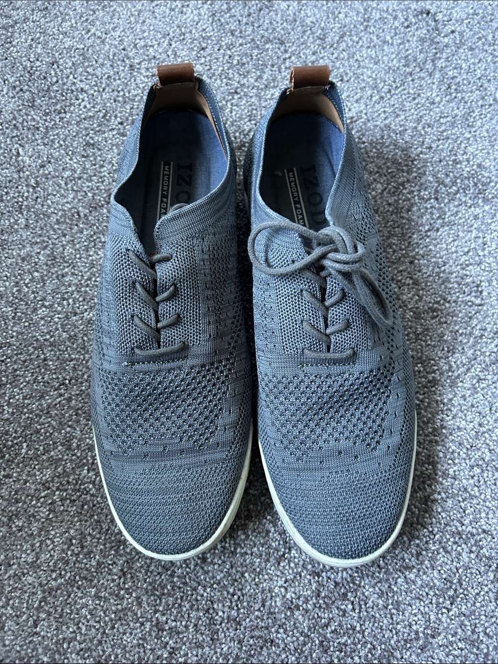 Izod Men's Knit Lace-Up Sneakers in Gray with Brown Pull Tabs